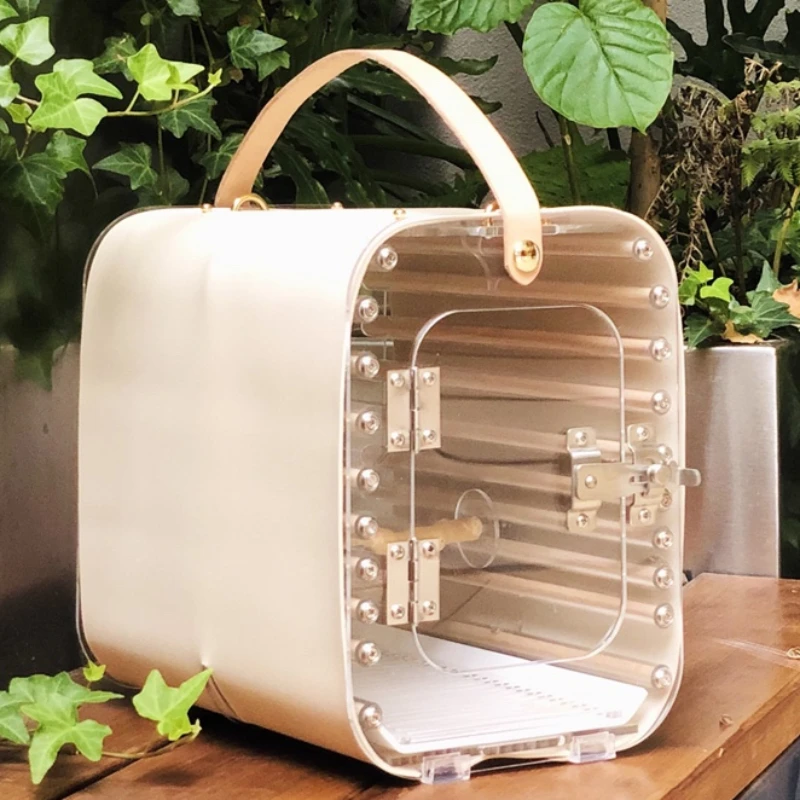 Wooden Transparent Bird Cages Carrier Portable Outdoors Budgie Canary Bird Cages Acrylic Luxury Backpack Jaulas Products WZ50BC