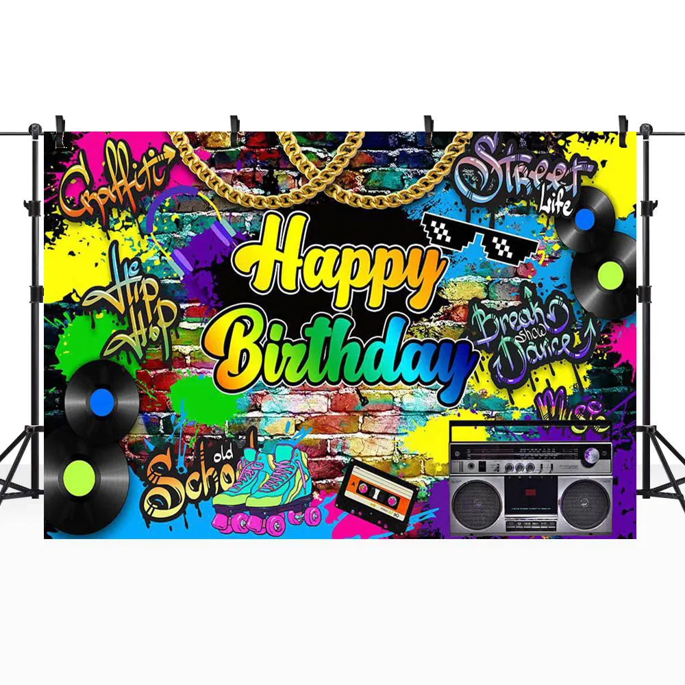 Mocsicka Graffiti pared cumpleaños telón de fondo Hip Hop música Street Life decoraciones de fiesta de cumpleaños para adolescentes fondos de los años 80 y 90
