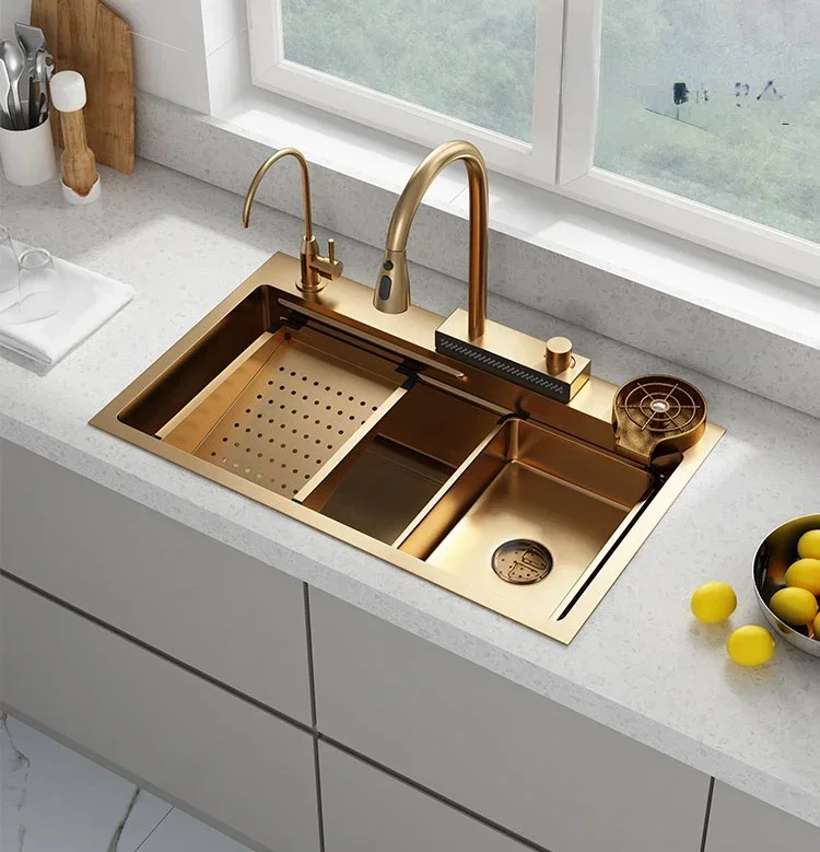 

Nano Golden Waterfall Sink Stainless Steel Kitchen Household Dishwashing Sink Large Single New Thickened Hot sales