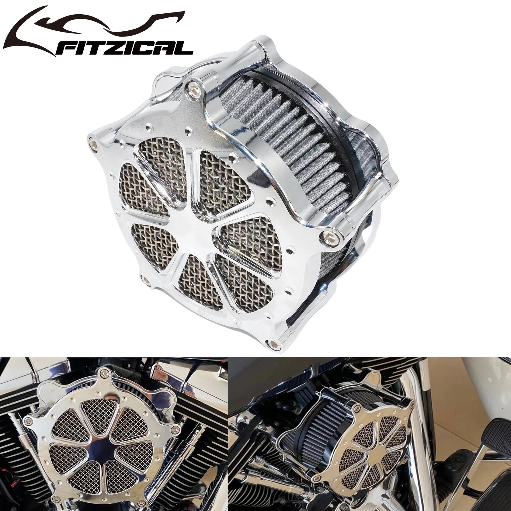 

Motorcycle All Chrome Air Cleaner Air Filter System For Harley Touring Road Street Glide Dyna Softail Fat Boy Sportster XL Iron