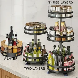 360 ° Estante organizador de especias con rotación, latas para accesorios de cocina, bandeja de almacenamiento de acero al carbono antideslizante para condimentos y especias