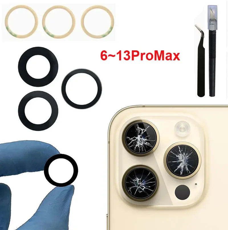 1 Set Back Camera Glass Lens with 3M Adhesive for iPhone 6 6s 7 XR Xs 11 12 13 Mini Pro Max Rear Camera Cover Lens + Repair Kits