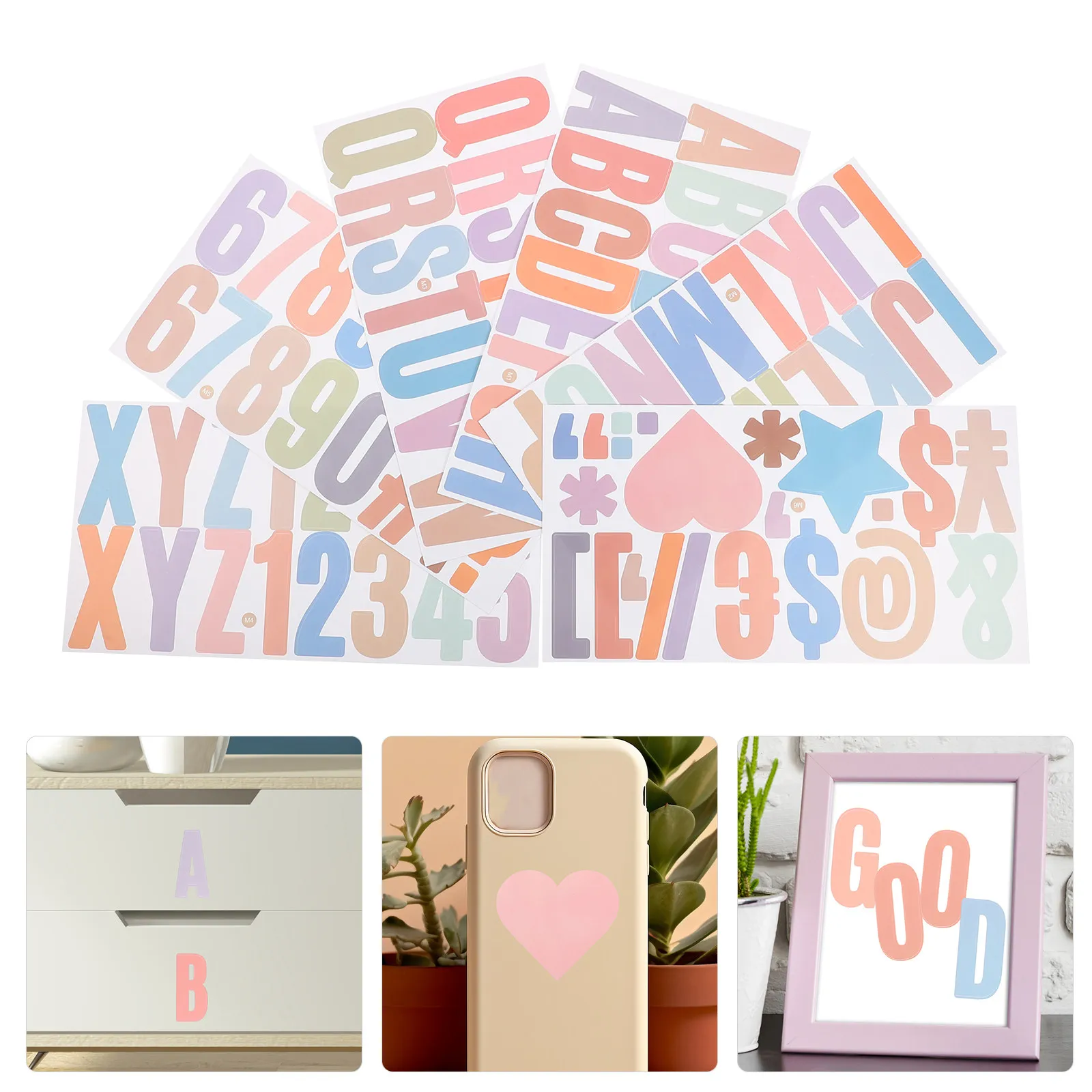 

6 Sheets Multi Function Alphabet Number Stickers Decorative Self Adhesive Letter Stickers for DIY Scrapbooking Water Bottles