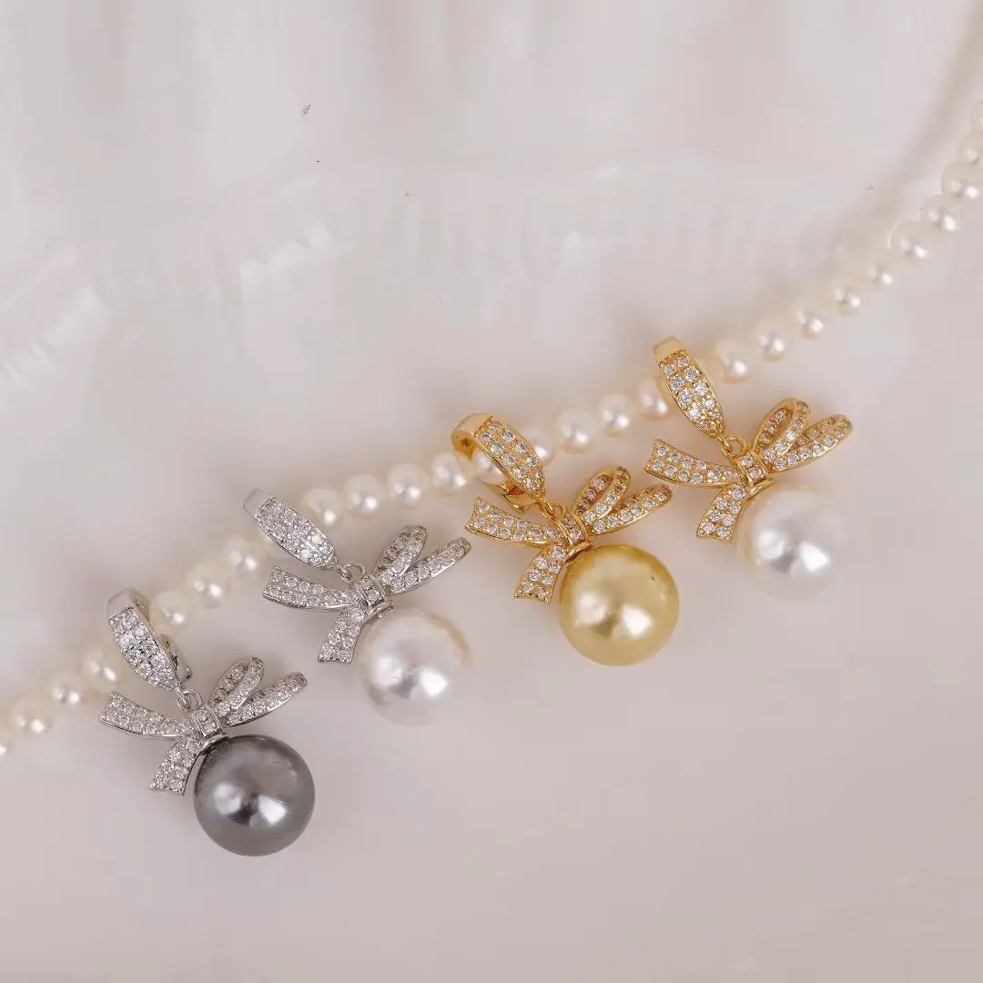 Wholesale Bow S925 Sterling Silver Pendant Mounts Base Findings Settings Mountings Jewelry Fittings for 10-11mm Pearls 3pcs/lot