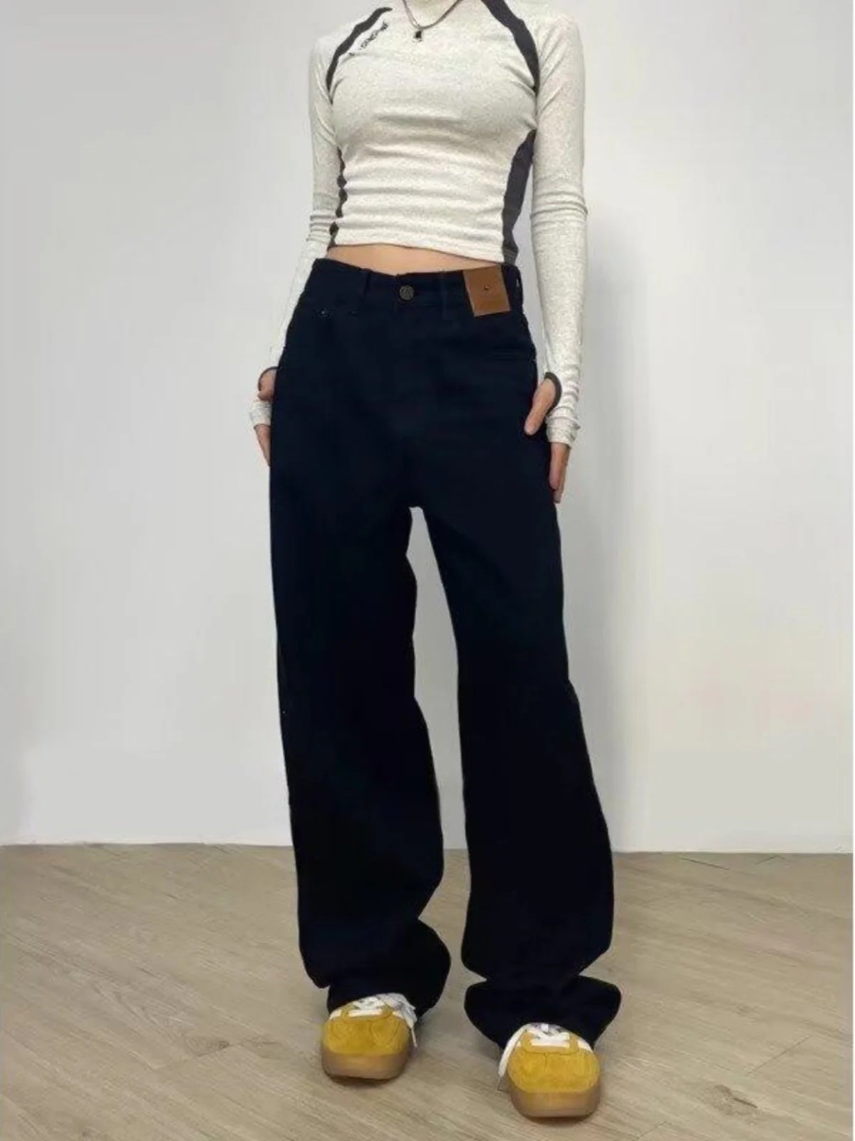 High Waist Wide Leg Black Denim Jeans Women's Loose Fitting Hip Covering Straight Tube Pants Autumn Winter plus Size Slimming