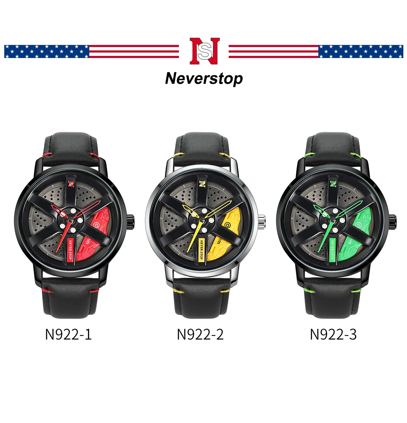 NS Men\'s Car wheel hub watch Minimalist Fashion Sports Watch Calendar Leather casual Quartz watch