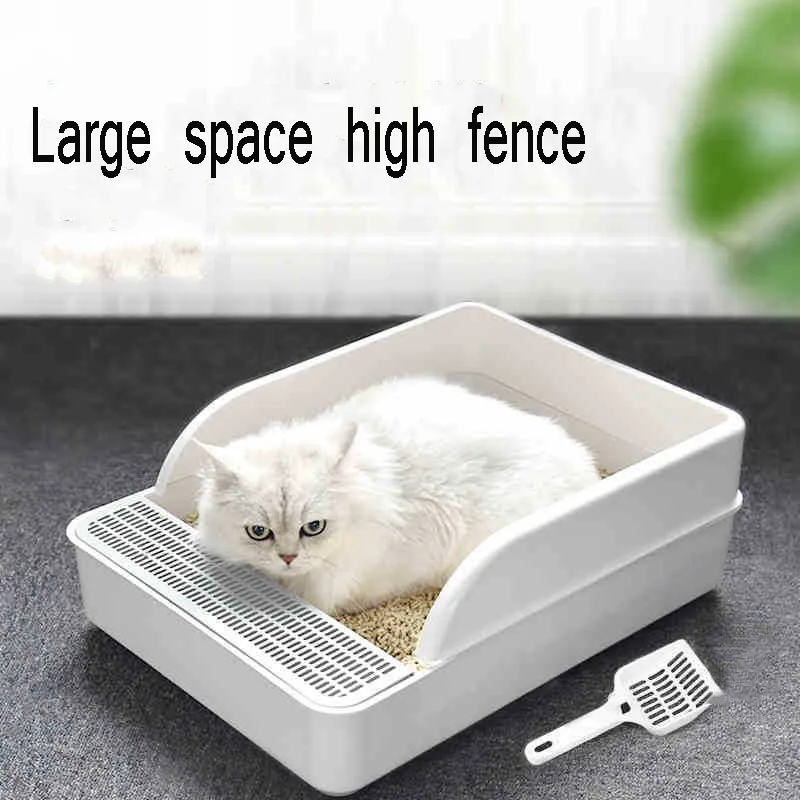 Large Space Pet Cat Litter Box Splash Resistance Semi-Enclosed Deodorant Cat Toilet Pan With Shovel For Pet Cats Small Dogs