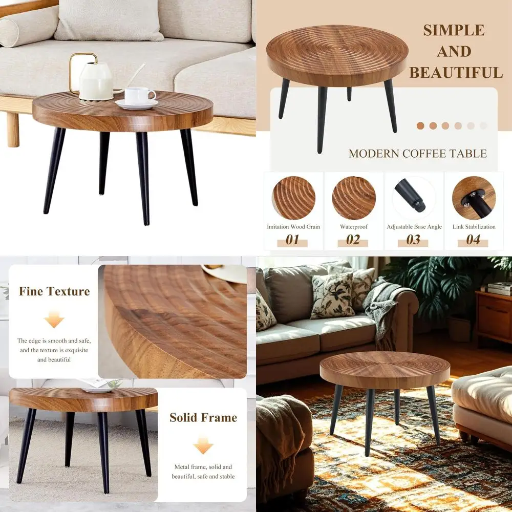 

Круглый деревянный журнальный столик в деревенском стиле с металлическими ножками для гостиной или офиса (коричневый)