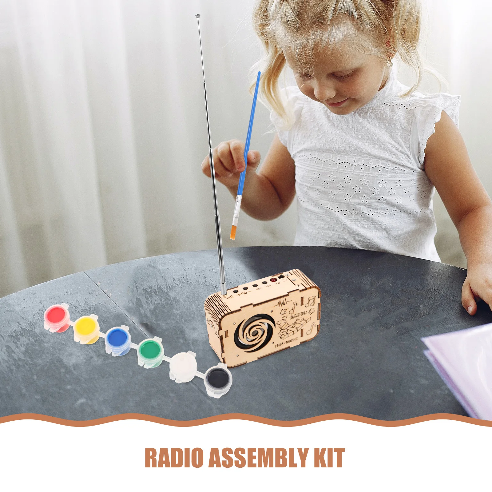 Experimento científico infantil, kit de rádio diy de madeira, haste educacional, eletrônica para crianças, coordenação mão-olho, quebra-cabeça de construção