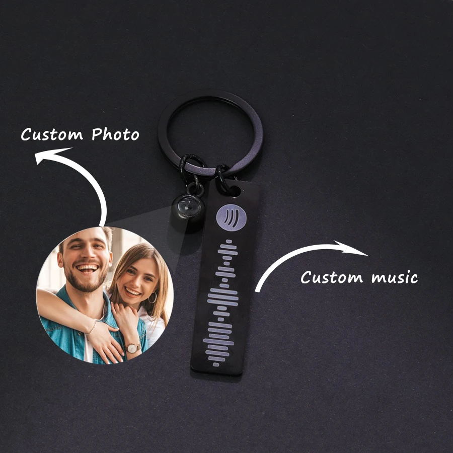 Stainnless Keychain Custom Projection Photo KeyChain Spotify Code Personalized Engraved Date Name Customized Photo Jewelry 2024