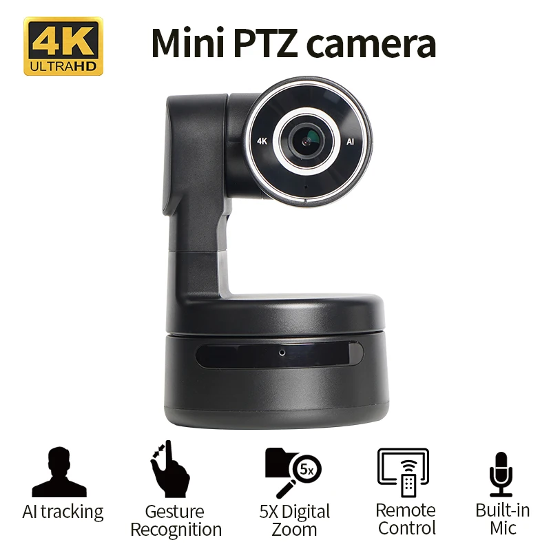 MINI 4K PTZ Webcam AI Tracking Gesture Recognition Control Built-in Mic USB Video Camera for Laptop  Live Streaming