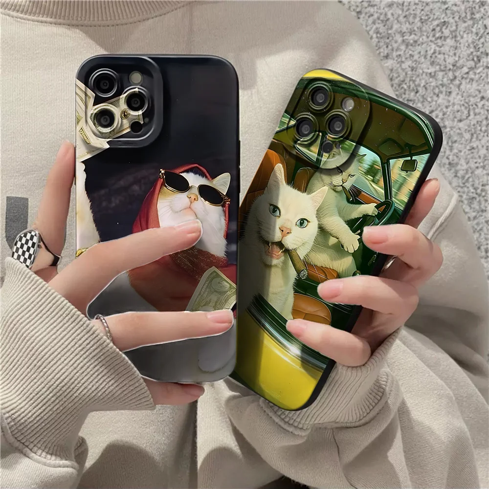 Crazy Racing Cat meme Lustige Silikonhüllen für iPhone 17 16 15 14 Pro Max Plus Hülle iPhone 13 12 11 7 8 XS XR Stoßfeste Coque – Detail 1