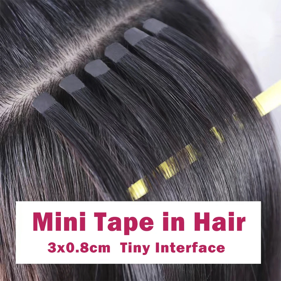 Mini taśma w doczepach z ludzkich włosów Dwustronna niewidoczna taśma bezszwowa w włosach 10 sztuk/zestaw Naturalna prosta Czarny Brązowy Blond