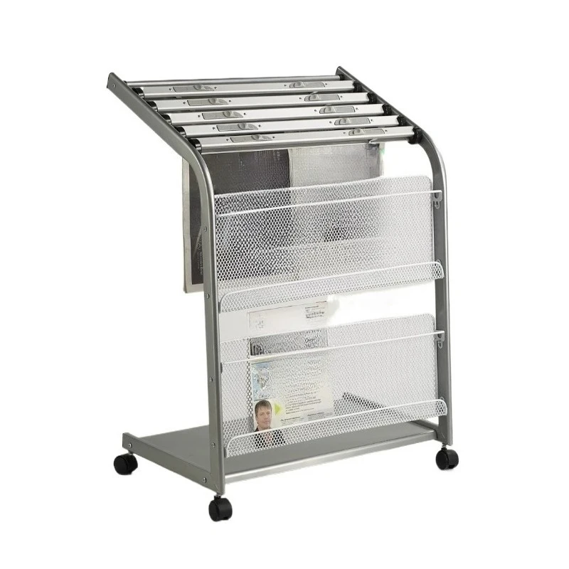 Heavy Duty Aluminum Multi Newspaper Stand Silver Magazine Rack Stainless Steel Shelf Organizer for Office Home Commercial Use