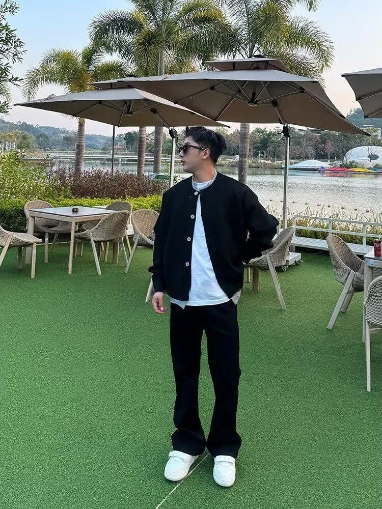 سترة رجالية محبوكة فضفاضة غير رسمية من American Sle بتصميم أزرار للخريف والشتاء ملابس خارجية مريحة يمكن ارتداؤها يوميًا #2