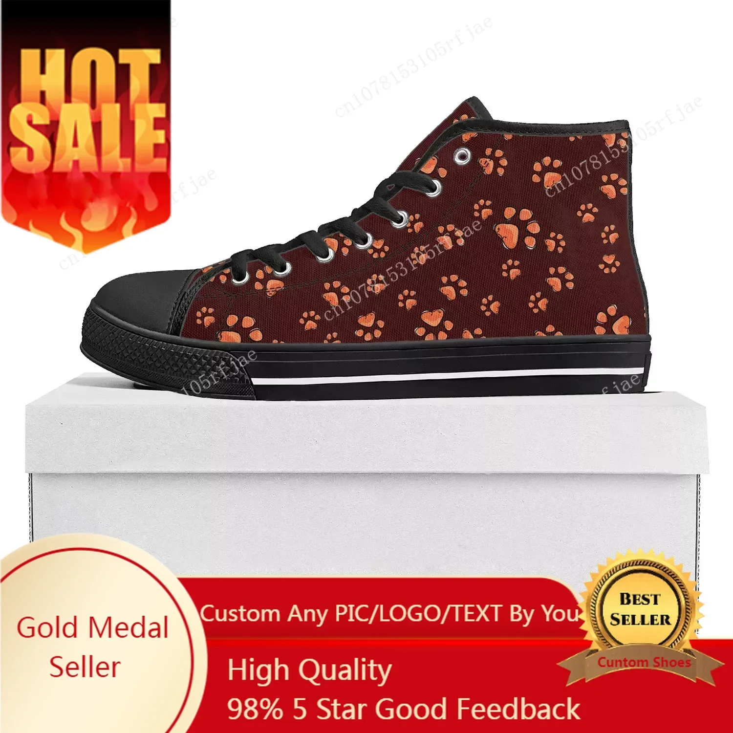 Dog Paw Print Pet Dog High Top High Quality Sneakers Mens Womens Teenager Canvas Sneaker Casual Couple Shoes Custom Shoe Black