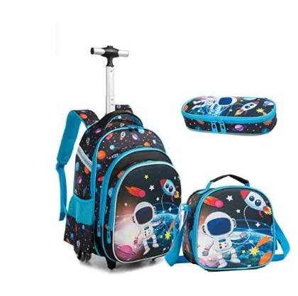 16 inch School Rolling bags wheeled backpack Student trolley backpack for boys 3pcs Schoolbag set with wheels lunch bag pen bag