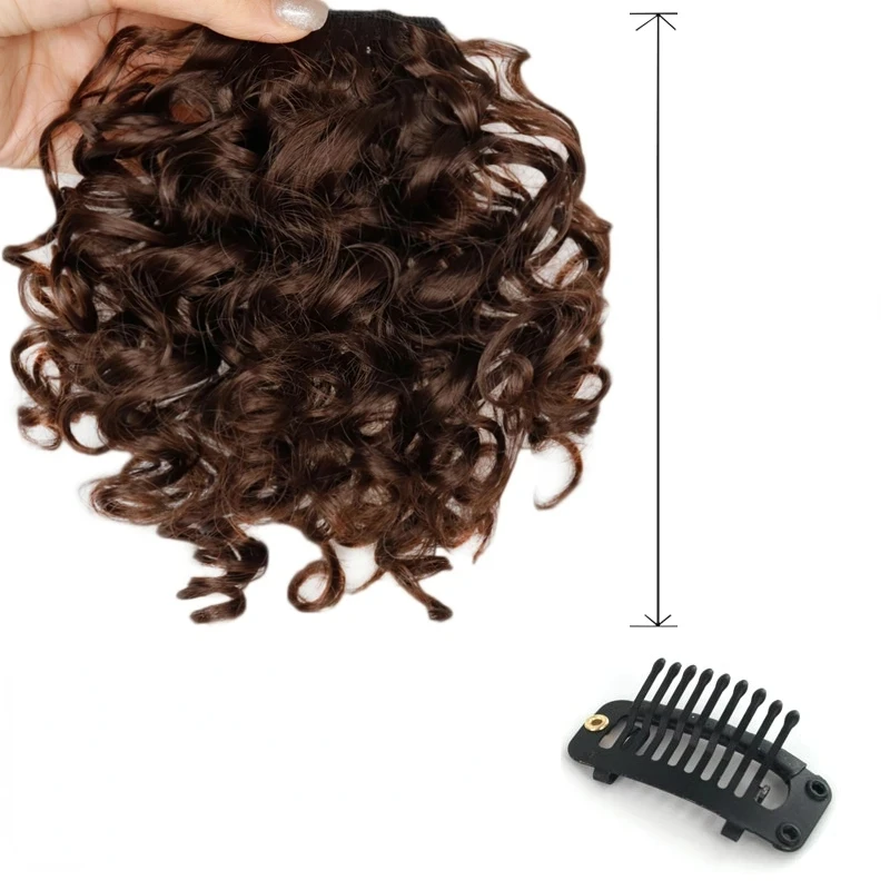 Extensiones de flequillo rizado Afro sintético de 6 pulgadas para mujer, postizos negros naturales, Clip de fibra resistente al calor