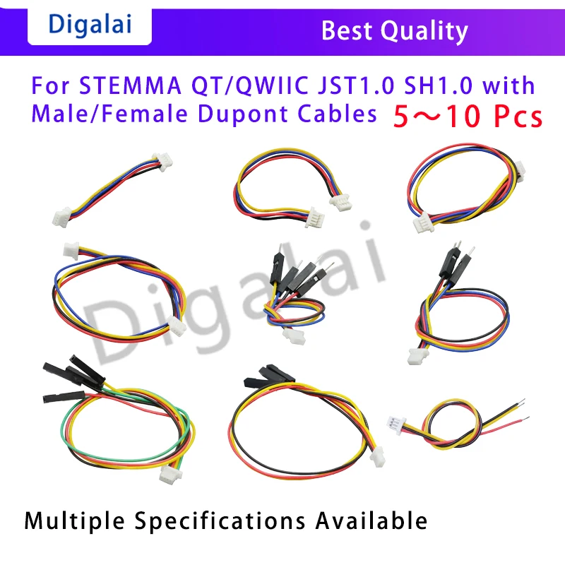 For STEMMA QT/QWIIC JST1.0 SH1.0 with Male/Female Dupont Cables, Multiple Specifications Available