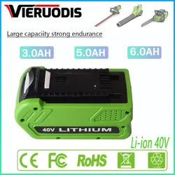 For GreenWorks 29462 40V 6000mAh Rechargeable Battery For 29462 29472 29282 G-MAX Replacement Lawn Mower Power Tools Battery