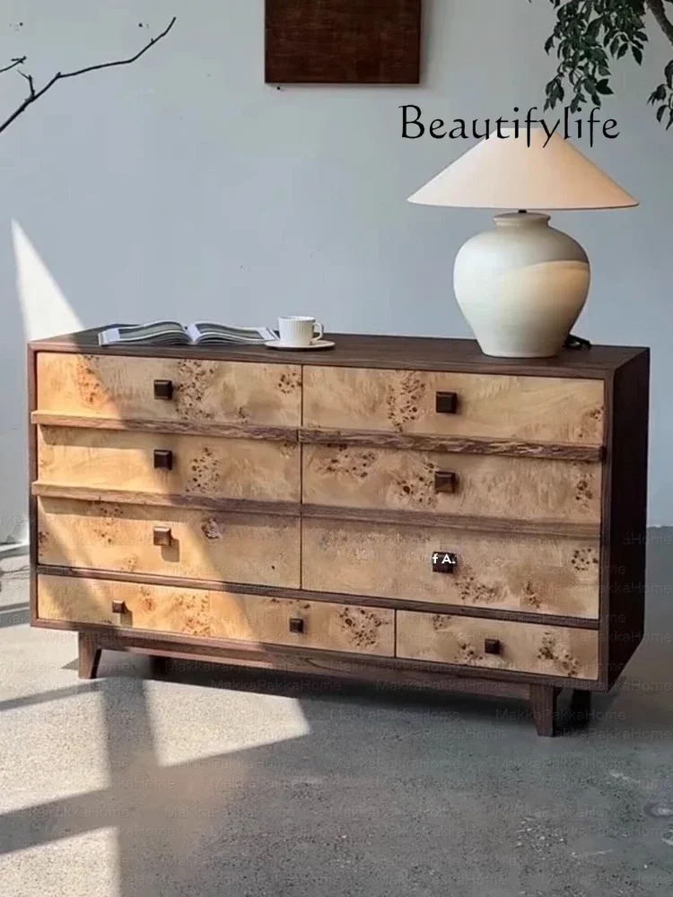 YJ57 العصور الوسطى الرجعية الخشب الصلب شجرة الورم تخزين الصدر الإبداعية مفاجأة هادئة الرياح الفن الطعام خزانة جانبية غرفة نوم كابينة التخزين #1