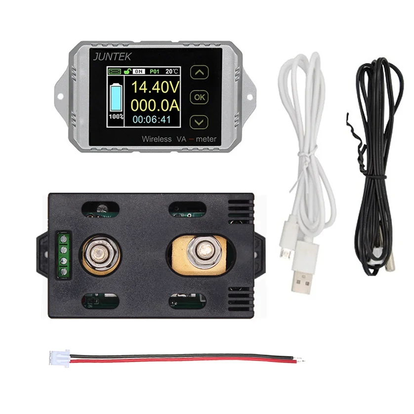 JUNTEK VAT1300 100V 300A Vehicle Battery Capacity Monitor Coulomb Counter Wireless Ammeter Voltmeter Tester 12V 24V 48V