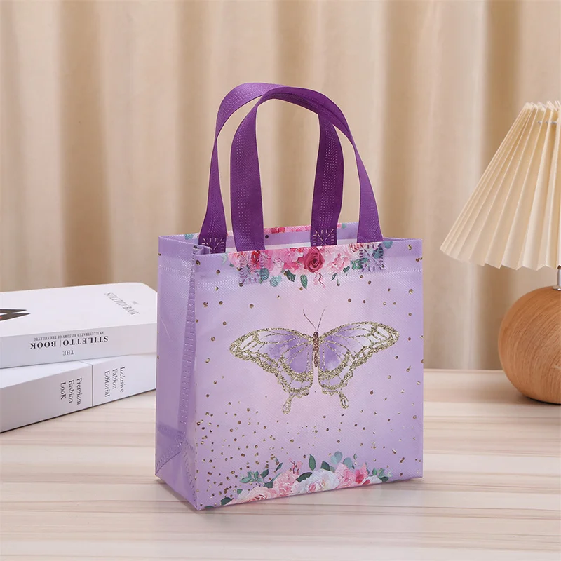 StoBag 24pcs Wholesale Cartoon Butterfly Non-woven Tote Bags Fabric Gift Package Kids Storage Reusable Pouch Birthday Party