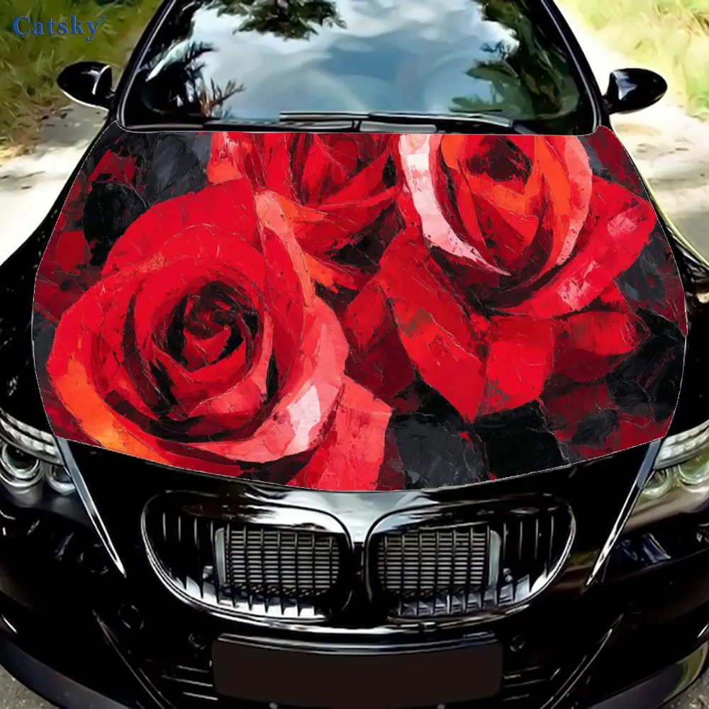 

Lush Red Roses Car hood decals, car cover decorative stickers, and vinyl wraps for cars, SUVs and trucks. Self-adhesive, waterpr