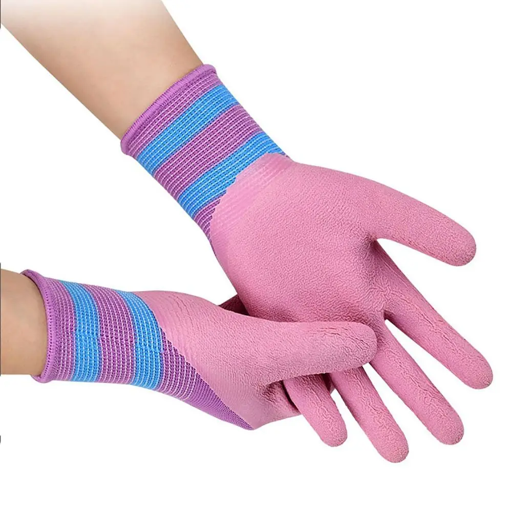 Durable Pink Working Gloves Nylon Latex Rubber Coated Glove 15 Needles Comfortable Protective Mittens Female