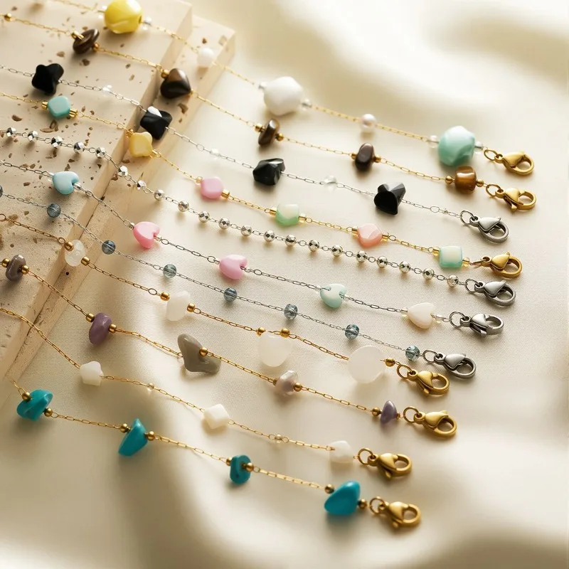 Personality Fashion Gold Color Stainless Steel Multiple Types Natural Stone Bracelet for Women Crystal Summer Jewelry No Fade