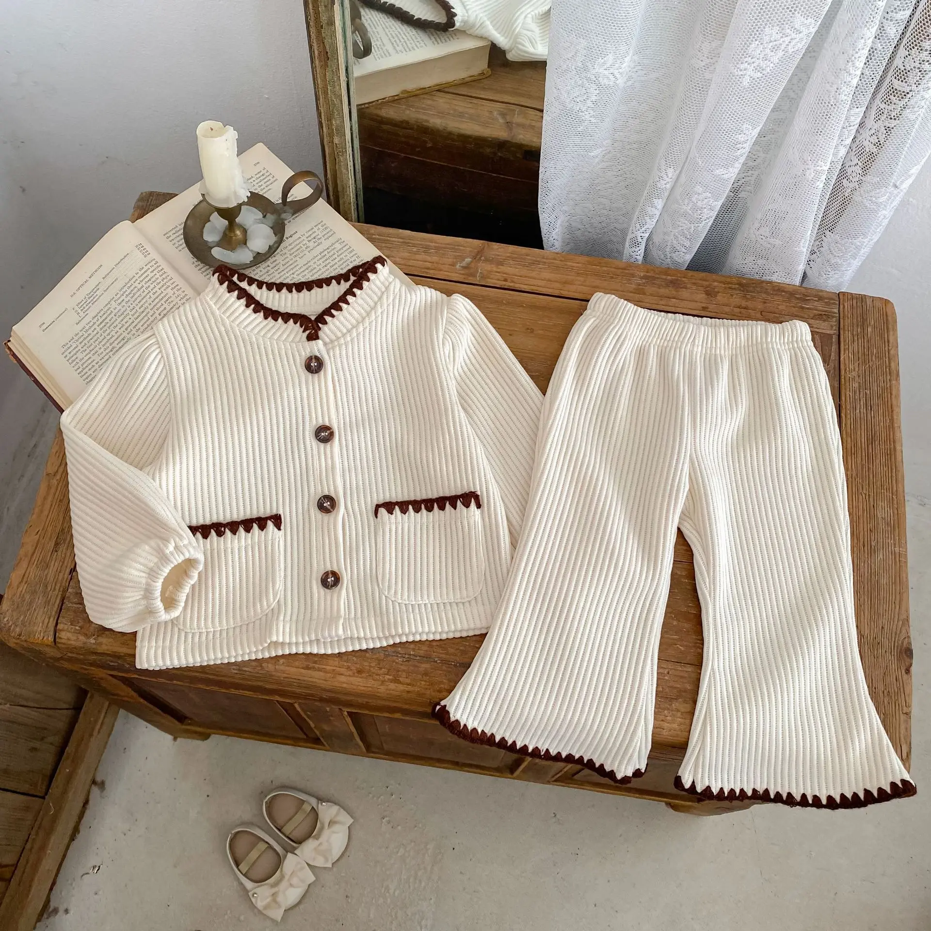 Girls Corduroy Cardigan Coat + Flared Pants 2pcs Suit Infant Toddler Casual Outfits 2025 Autumn New Baby Long Sleeve Clothes Set
