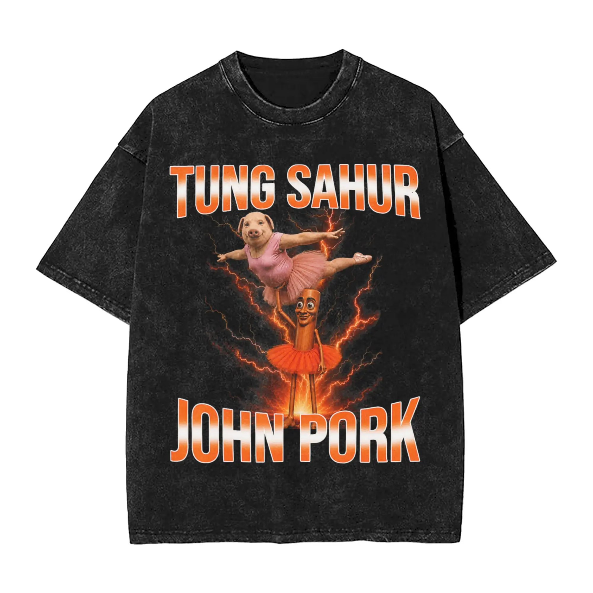 Funny John Pork and Tung Tung Tung Sahur Dance Humor Meme T-Shirts Men Vintage 100 Cotton Tee Shirt O Neck Short Sleeve T Shirts