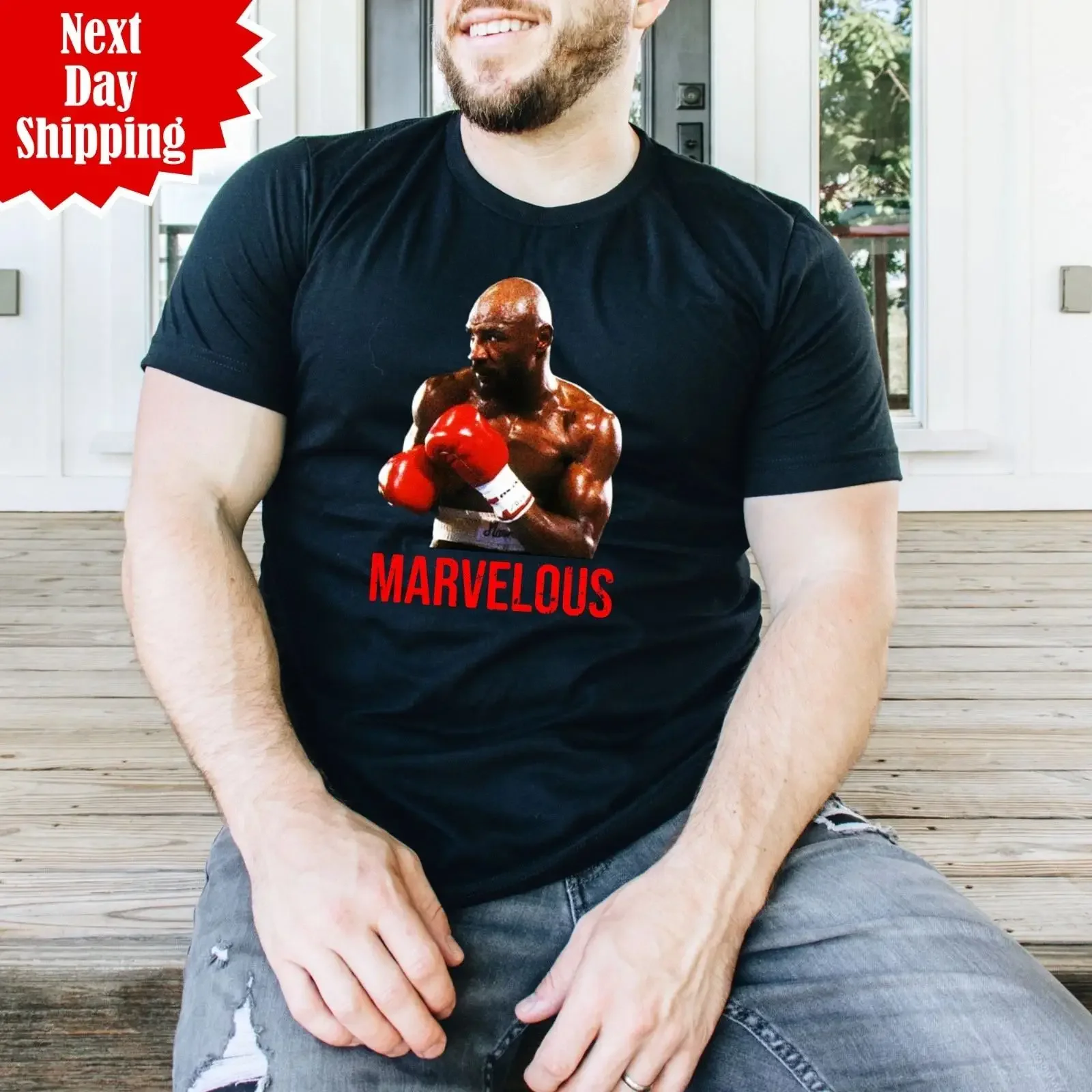 Wonderful Marvin Hagler boxer printed t shirt boxing legend men's vintage tee top vintage Washed homme Stylish Casual
