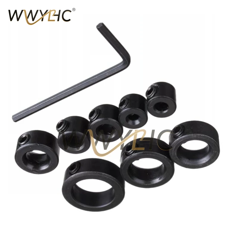 8Pcs/Set 3-16MM Woodworking Drill Bit Depth Stop Collars Ring Positioner Drill Locator and Small Spanner
