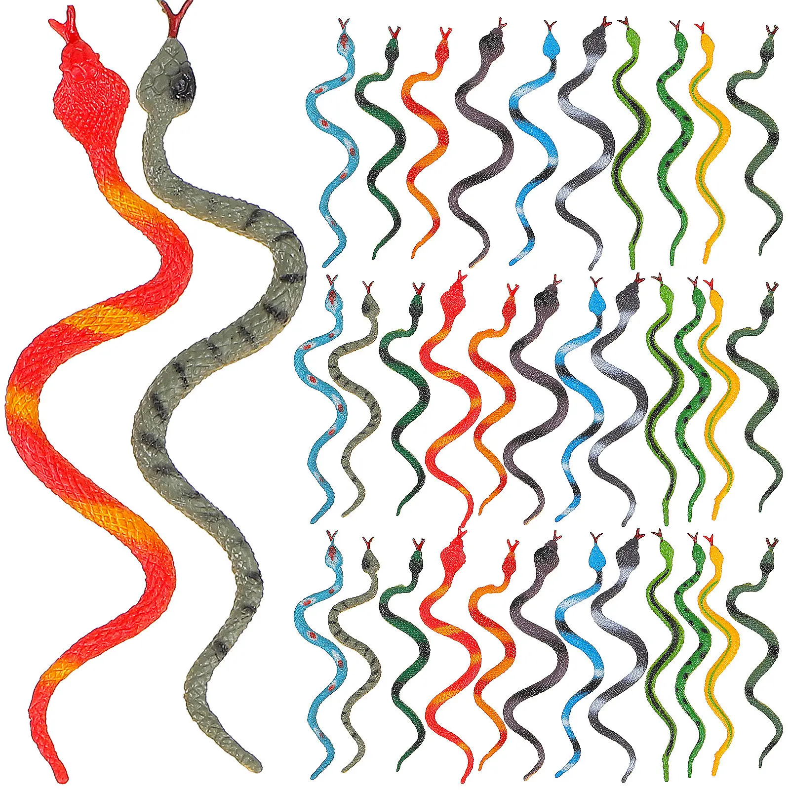 36Pcs Mixed Color Artificial Snakes Plastic Trick Props Vivid Simulated Design for Festival Pranks Kids Nature Learning Horror