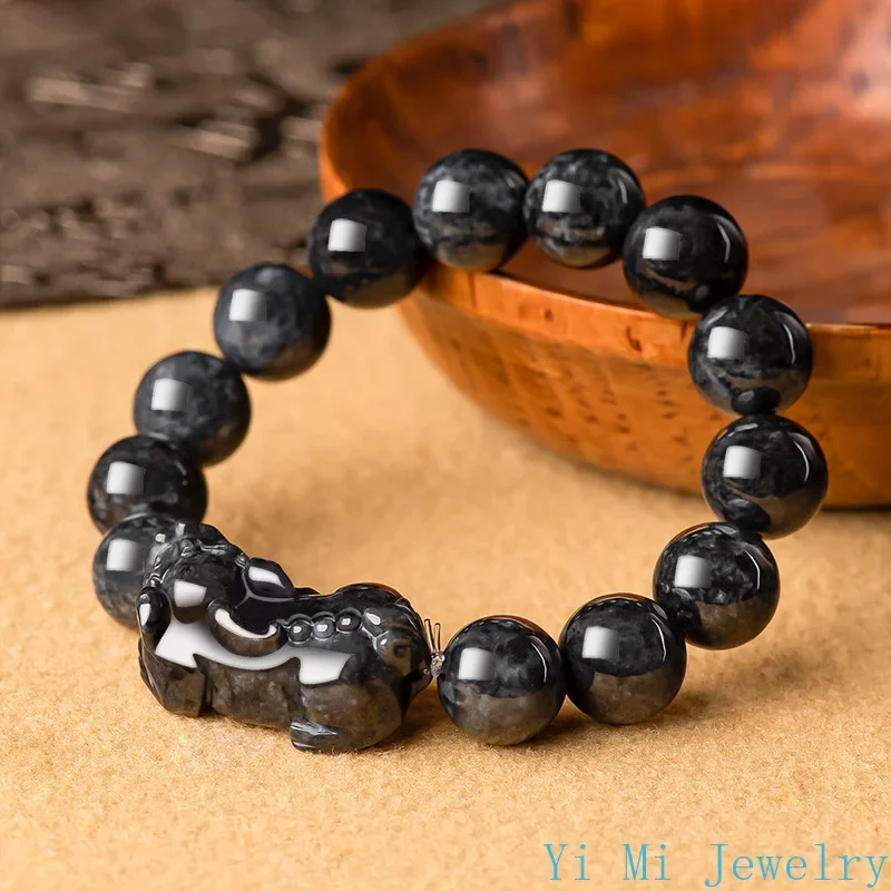 New Burmese Jade Pixiu Bracelets Jadeite Gift Gemstones Stone Jewelry Natural Beaded Bangle Luxury Women Black Amulet Fashion