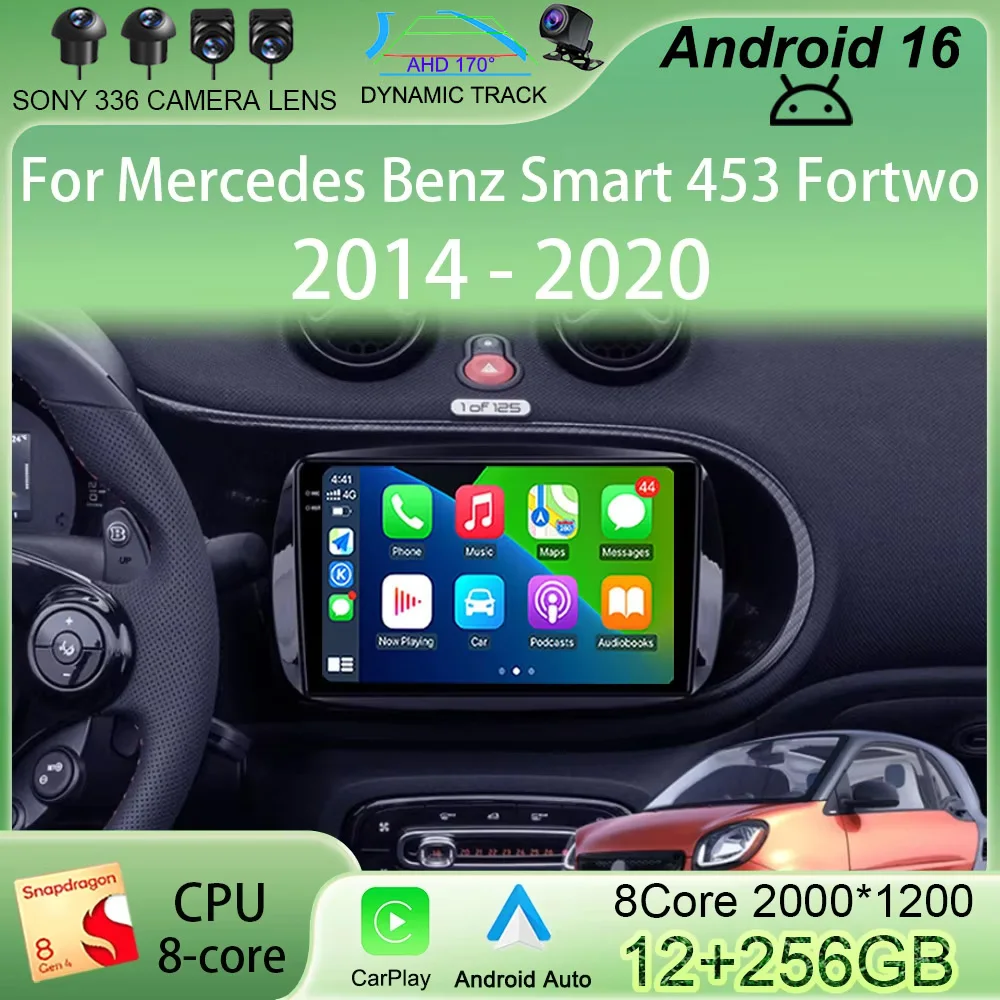 

Автомагнитола Carplay Android 16 для Mercedes Benz Smart 453 Fortwo 2014-2020, мультимедийный проигрыватель QLED DSP, стереосистема