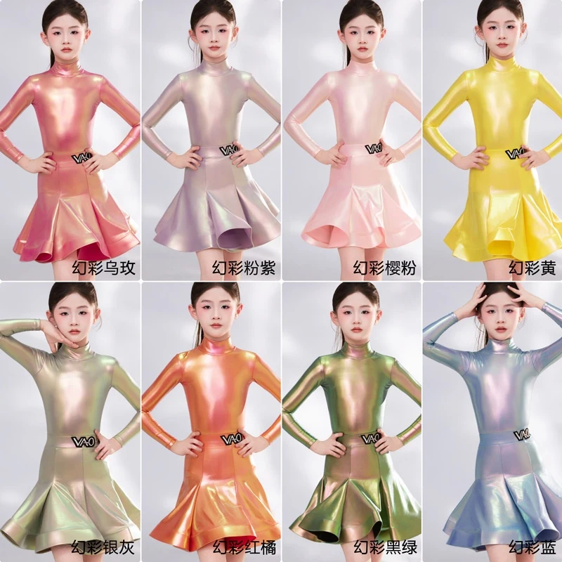 

Глянцевая ткань, одежда для соревнований по латинским танцам, платье для выступлений для девочек, костюм с длинными рукавами, детское платье для латинских танцев, BL18151