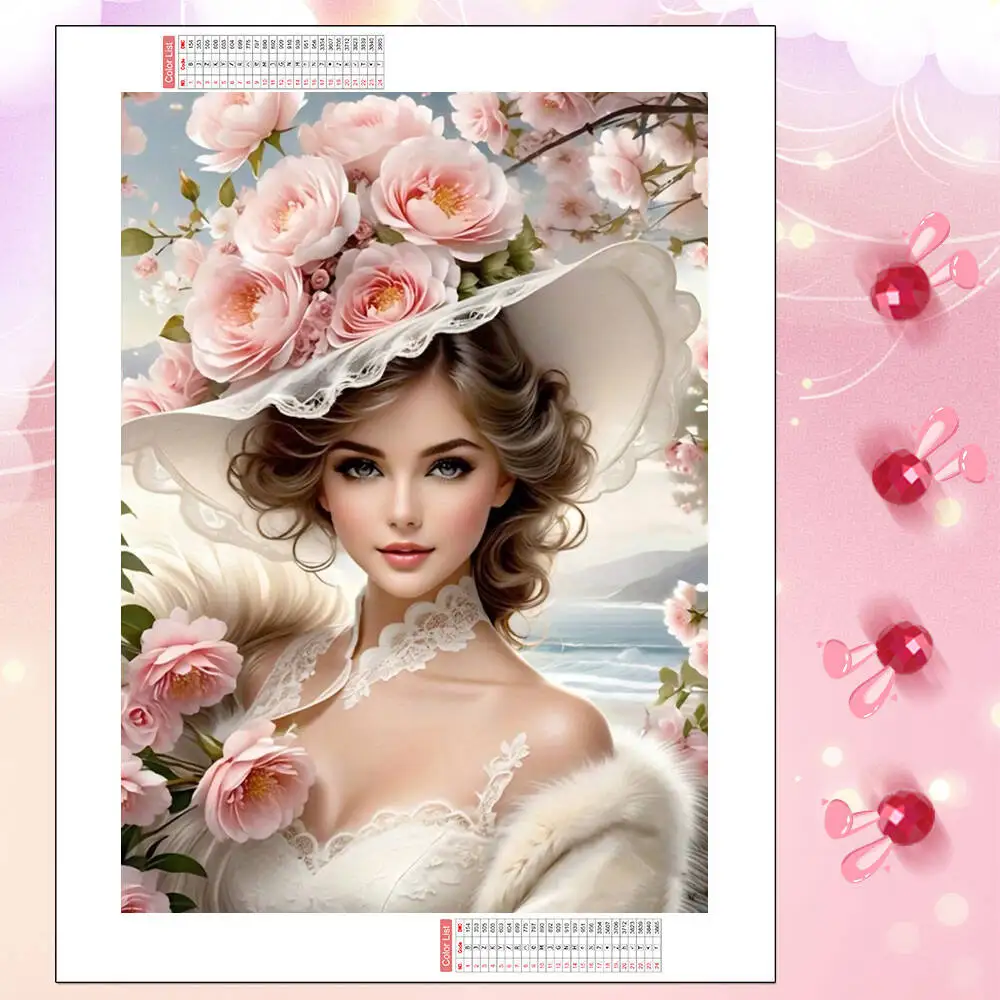 HUACAN 5D Diamant Mosaik Frauen Porträt Rose Blume Voll Platz Runde Diamant Malerei Hause Wand Dekoration
