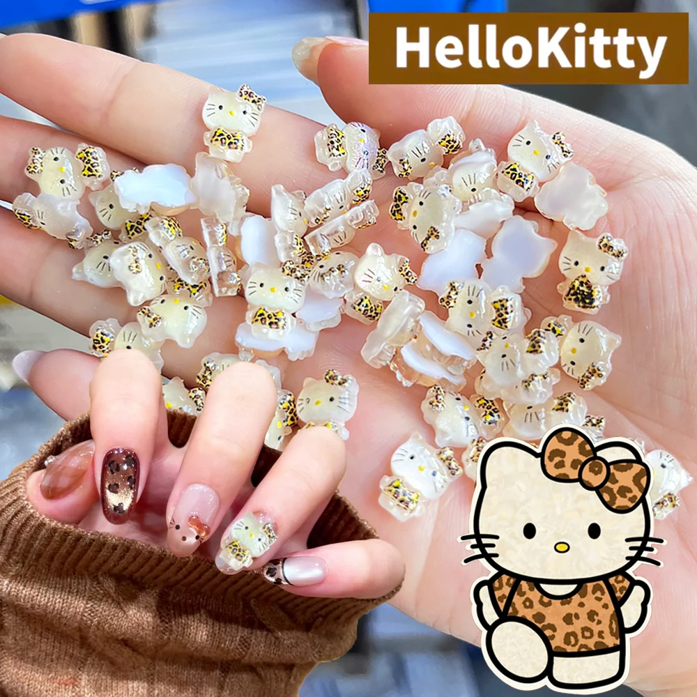 50 قطعة 5D الكرتون ليوبارد طباعة مرحبا كيتي مسمار السحر Kawaii الراتنج بريق ليوبارد كيتي Kuromi مستلزمات الأظافر DIY بها بنفسك الخريف Manicu