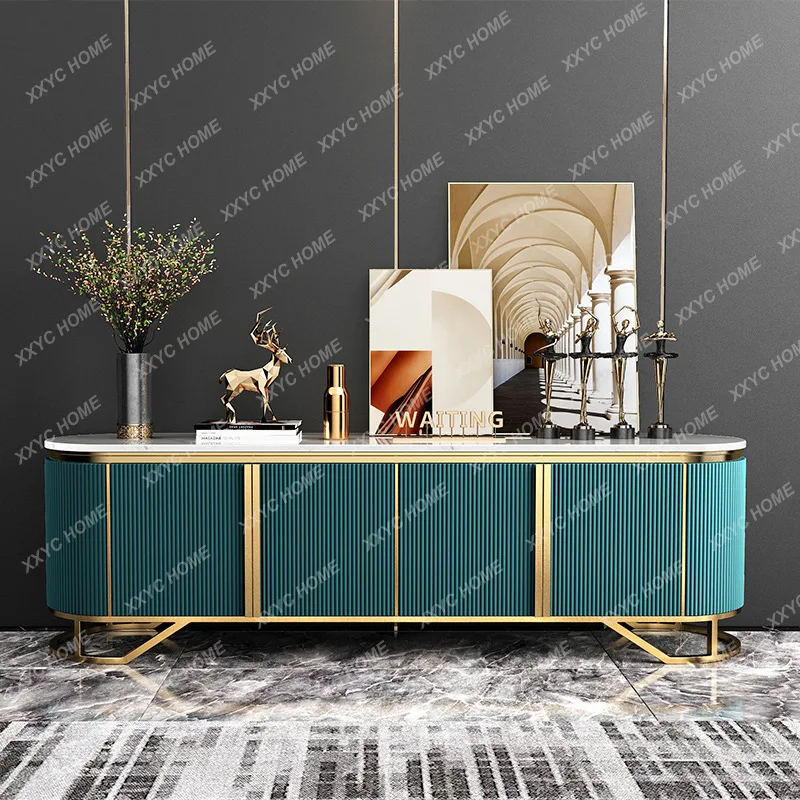 

Комплект мебели для гостиной M Light Luxury: тумба под телевизор и журнальный столик, комбинированный, с функцией хранения, из нержавеющей стали и мрамора, в современном стиле.