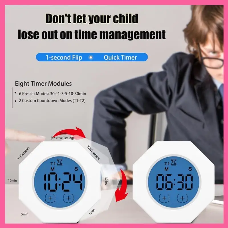 ABNM 1 PCS Pomodoro Timer Octagonal Gravitational Flip Focus Timer Mute & Adjustable Sound Alert Productivity Timer Square