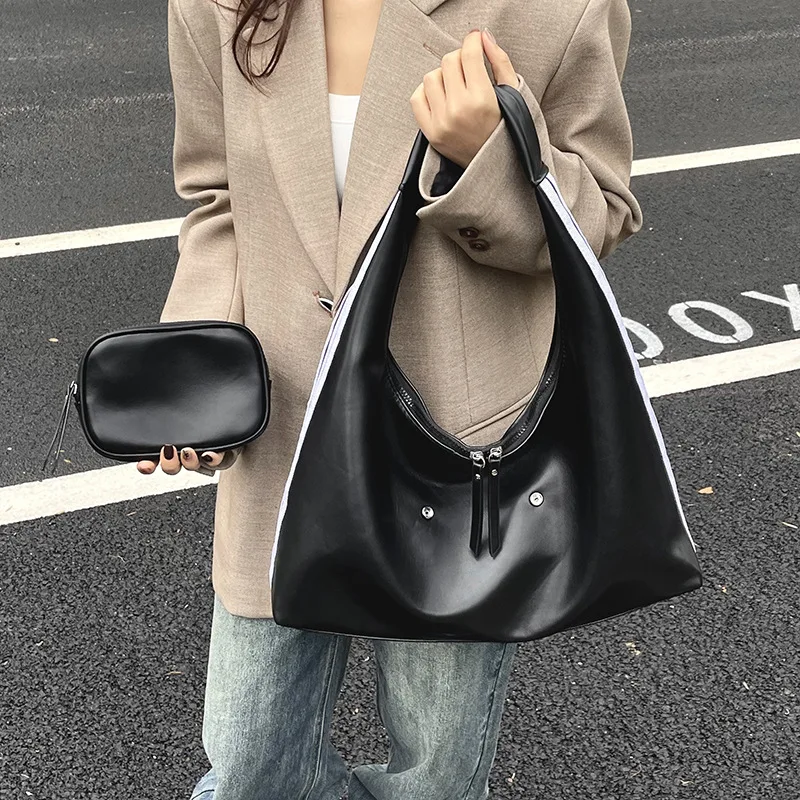 

2025 Новая модная женская сумка подмышки с буквенным принтом, многосторонняя сумка через плечо из натуральной кожи, кошельки и сумки