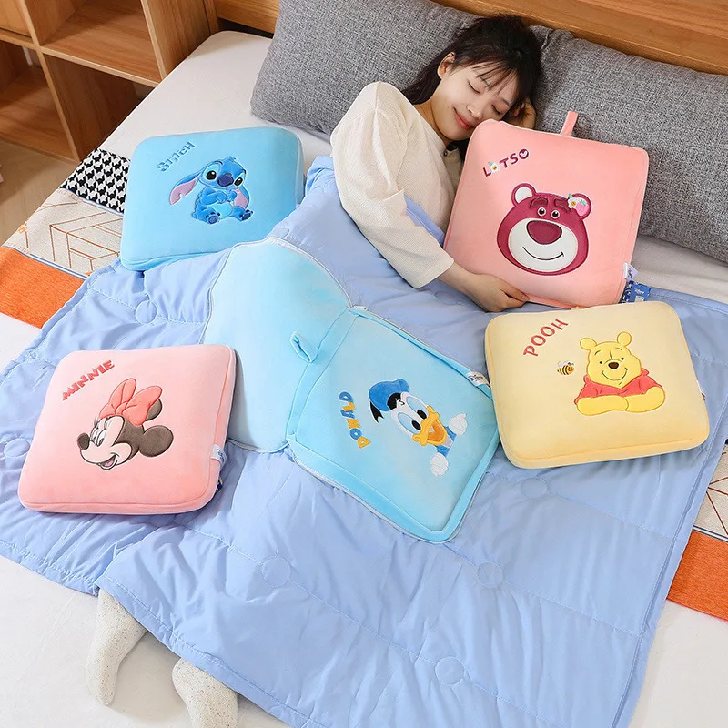 

Disney Cartoon Blanket Minnie Mouse Stitch Winnie The Pooh Strawberry Bear Donald Duck Plush Stuffed Doll Pillow Toys Kids Gift