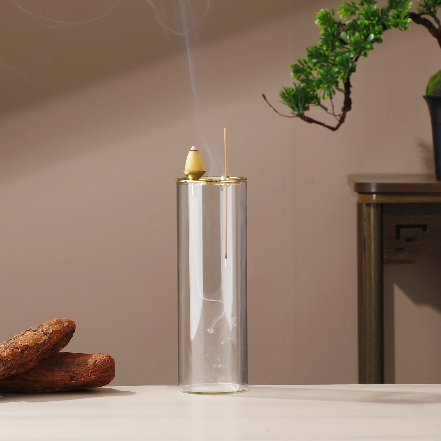 2 in 1 Glass Incense Holder Backflow Incense Burner for Incense Cone Anti-Ash Incense Sticks Holder for Meditation Yoga Spa