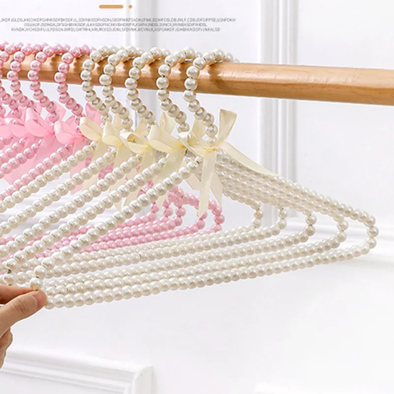 5PCS Luxury Beige Artificial Pearl Hanger with Bow Clip Elegant Wedding Clothes Rack Tie Skirt Organizer Factory Price Hot Sale