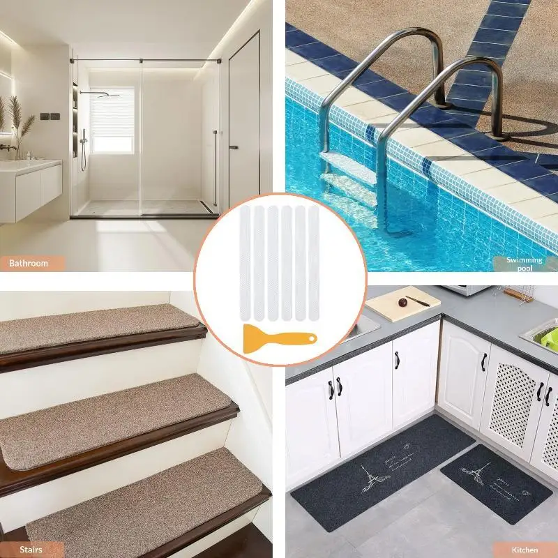 24Pcs Anti-Slip Shower Stickers Bathtub Shower Floor Safety Strips With Scraper - view 6