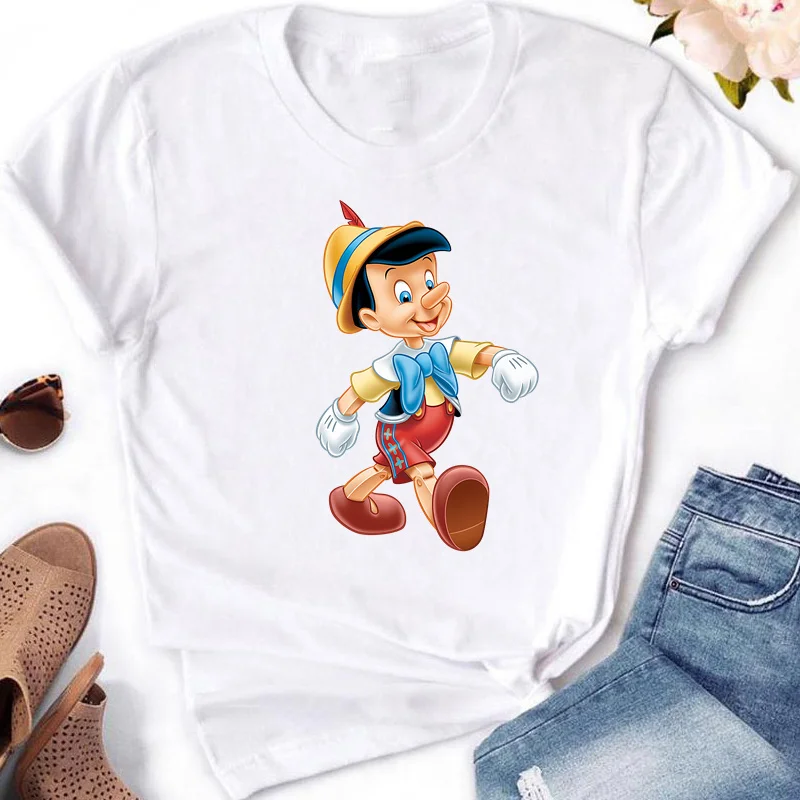 Pinocchio Disney Print Vrouwen Mode T-Shirt Casual Korte Mouw T-Shirt Voor Lente & Zomer Dames Kleding Dames 2024