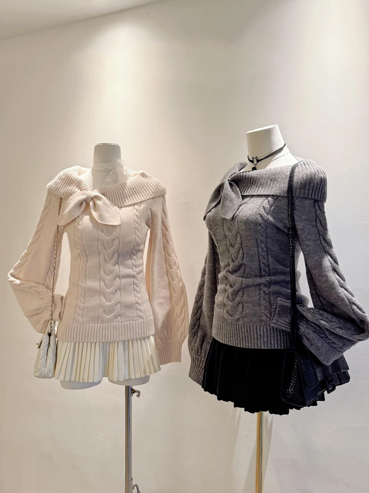 

Вязаный свитер Nana Wind с кроличьими ушками для женщин, осенне-зимний, приталенный, в стиле JK, с длинным рукавом, термотрикотажный топ