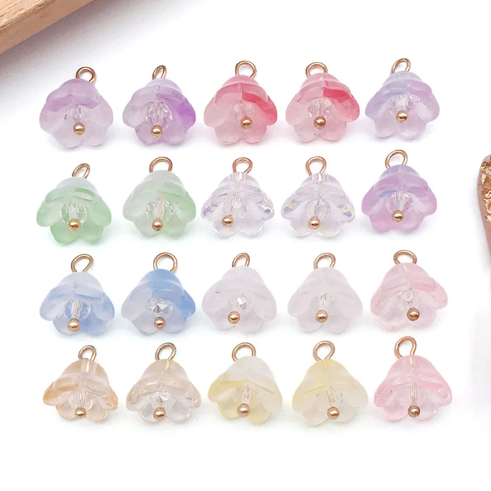 

40pcs/lot Mix Colorful Transparent Glass Lily Of The Valley Flowers For Charms Bracelet Pendant
